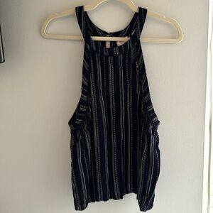 Blue&white striped high neck tank